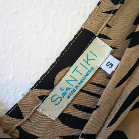 Santiki Tan and Black Tropical Printed Sleeveless Boutique Dress - Picture 5 of 8